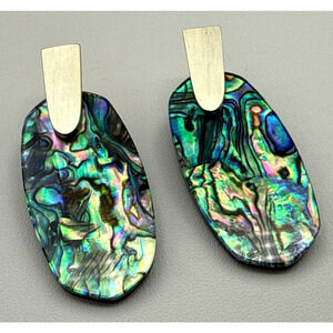 Kendra Scott Earrings ARAGON Abalone Shell Silver Tone Drop w Dust Bag